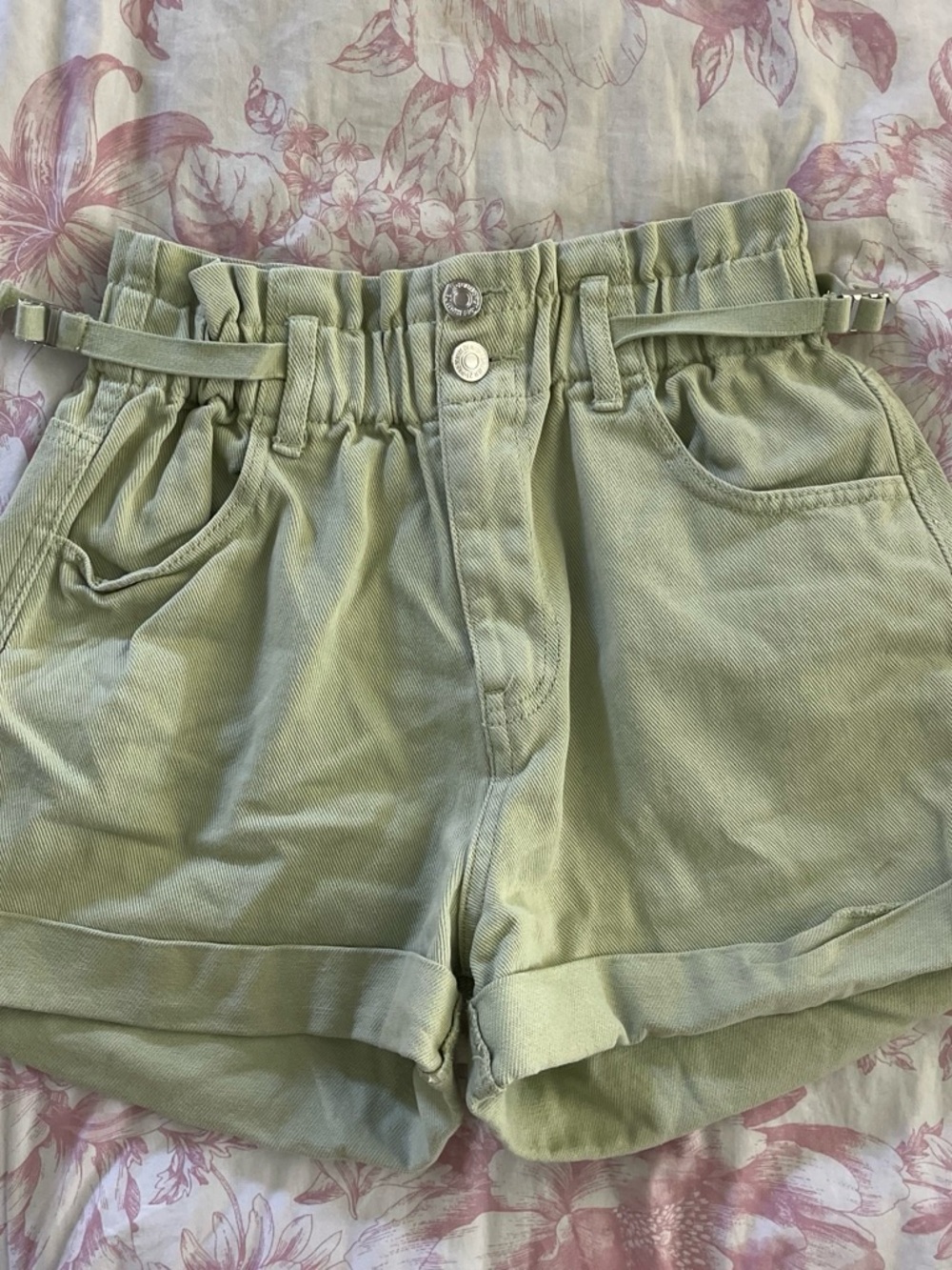 Forever 21 Sage Green High-Waist Paperbag Shorts